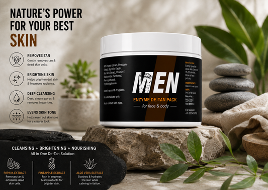 Men Enzyme De-Tan Pack for Face & Body | Professional Tan Removal & Skin Brightening Formula | 50% OFF TODAY