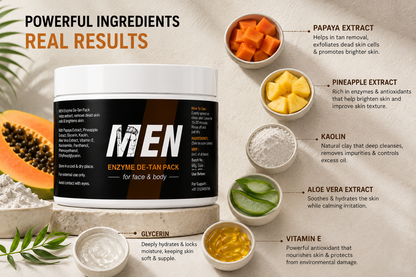 Men Enzyme De-Tan Pack for Face & Body | Professional Tan Removal & Skin Brightening Formula | 50% OFF TODAY