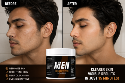 Men Enzyme De-Tan Pack for Face & Body | Professional Tan Removal & Skin Brightening Formula | 50% OFF TODAY